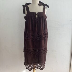 Upcycle Annie Arbitraged Chocolate Brown Tops/ Lace Into Dress. Up to Large